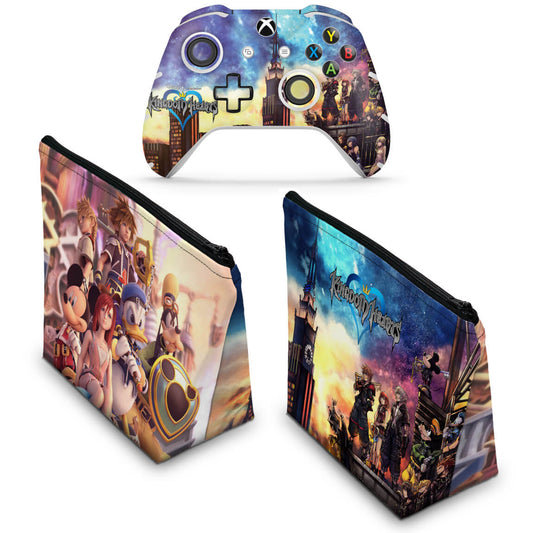 KIT Capa Case e Skin Anti-Rage Xbox One Slim X Controle - Kingdom Hearts