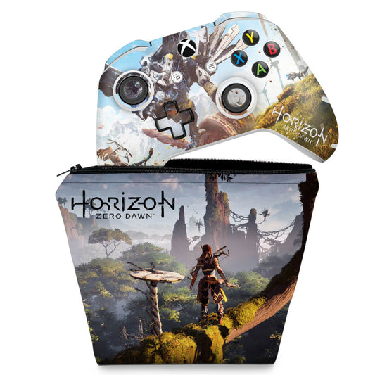 KIT Capa Case e Skin Anti-Rage Xbox One Slim X Controle - Horizon Zero Dawn