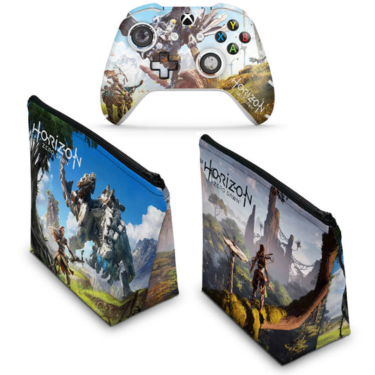KIT Capa Case e Skin Anti-Rage Xbox One Slim X Controle - Horizon Zero Dawn