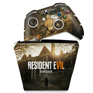 KIT Capa Case e Skin Anti-Rage Xbox One Slim X Controle - Resident Evil 7: Biohazard