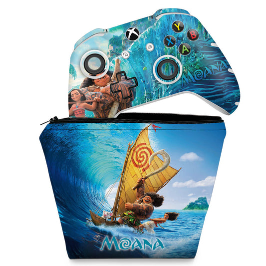 KIT Capa Case e Skin Anti-Rage Xbox One Slim X Controle - Disney Moana
