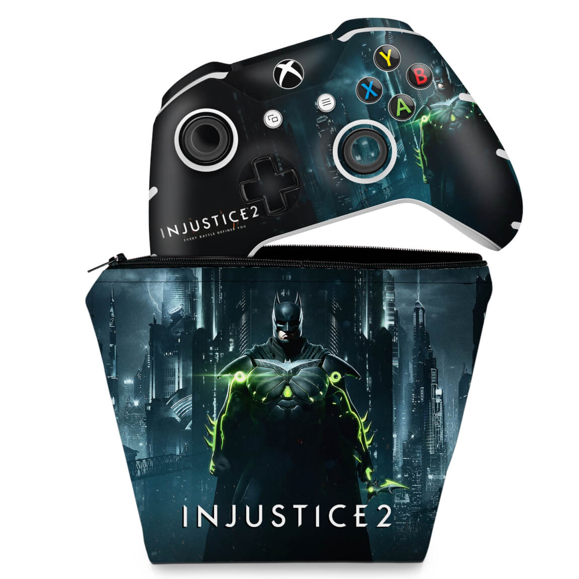 KIT Capa Case e Skin Anti-Rage Xbox One Slim X Controle - Injustice 2
