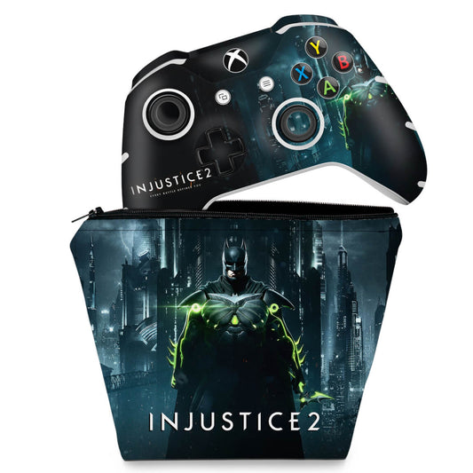 KIT Capa Case e Skin Anti-Rage Xbox One Slim X Controle - Injustice 2