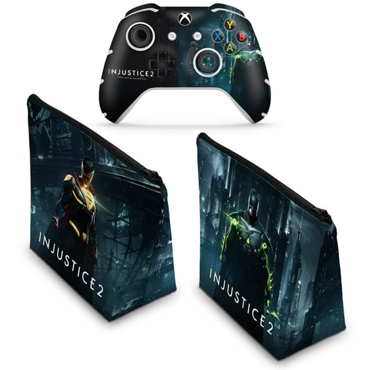KIT Capa Case e Skin Anti-Rage Xbox One Slim X Controle - Injustice 2