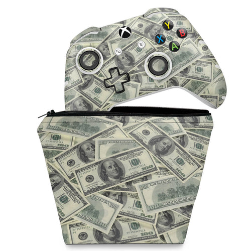 KIT Capa Case e Skin Anti-Rage Xbox One Slim X Controle - Dollar Money Dinheiro