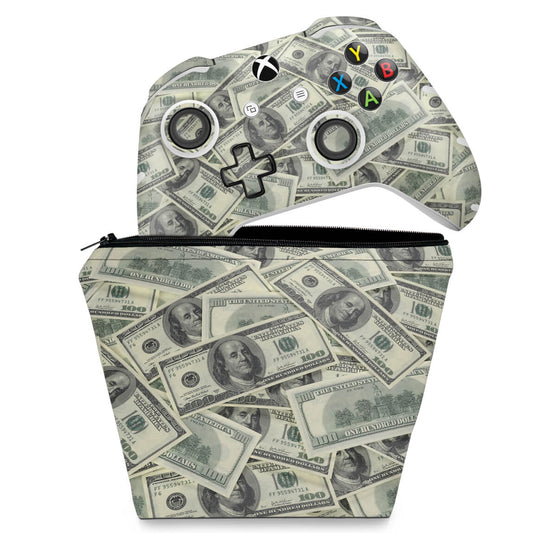KIT Capa Case e Skin Anti-Rage Xbox One Slim X Controle - Dollar Money Dinheiro