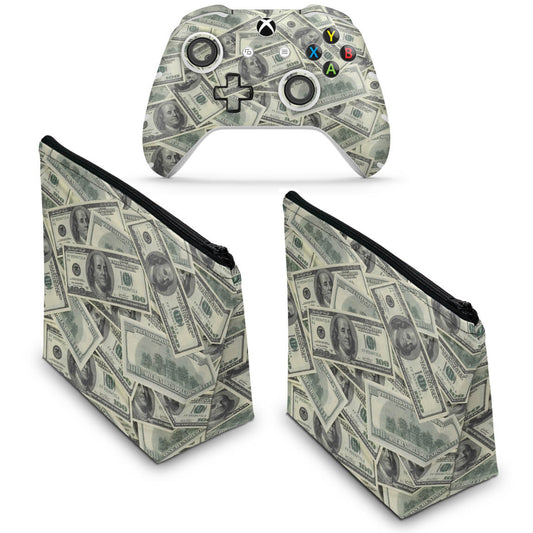 KIT Capa Case e Skin Anti-Rage Xbox One Slim X Controle - Dollar Money Dinheiro