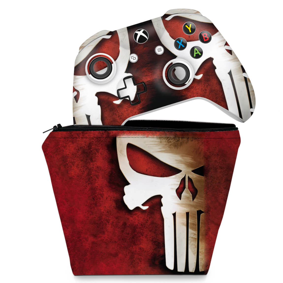 KIT Capa Case e Skin Anti-Rage Xbox One Slim X Controle - The Punisher Justiceiro