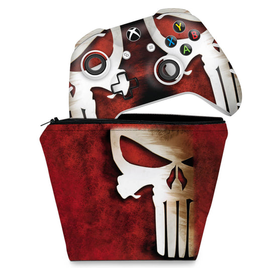 KIT Capa Case e Skin Anti-Rage Xbox One Slim X Controle - The Punisher Justiceiro