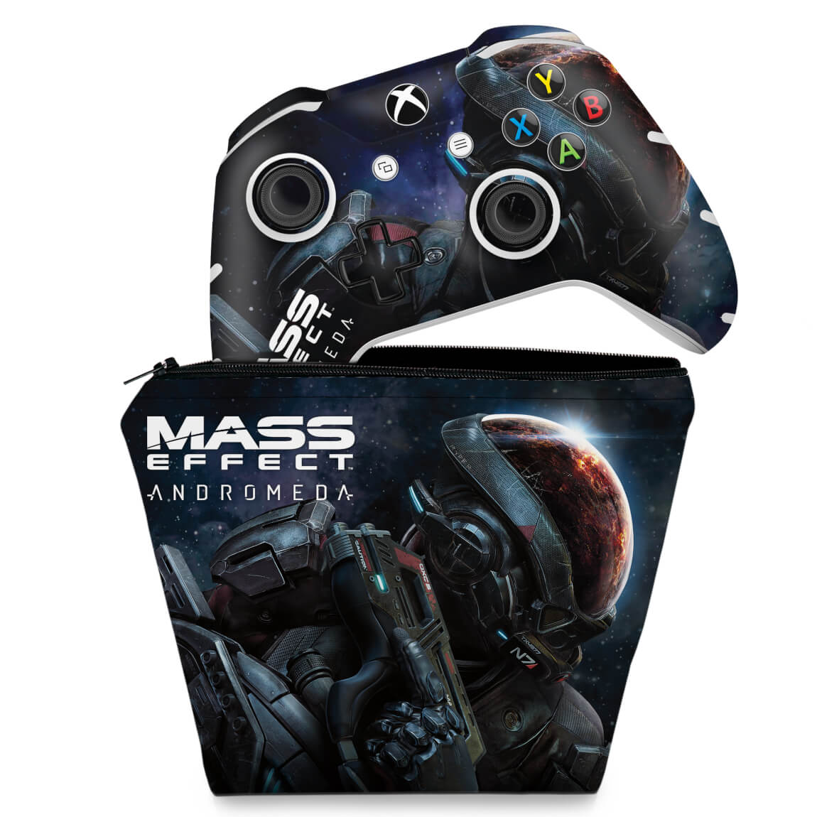 KIT Capa Case e Skin Anti-Rage Xbox One Slim X Controle - Mass Effect: Andromeda