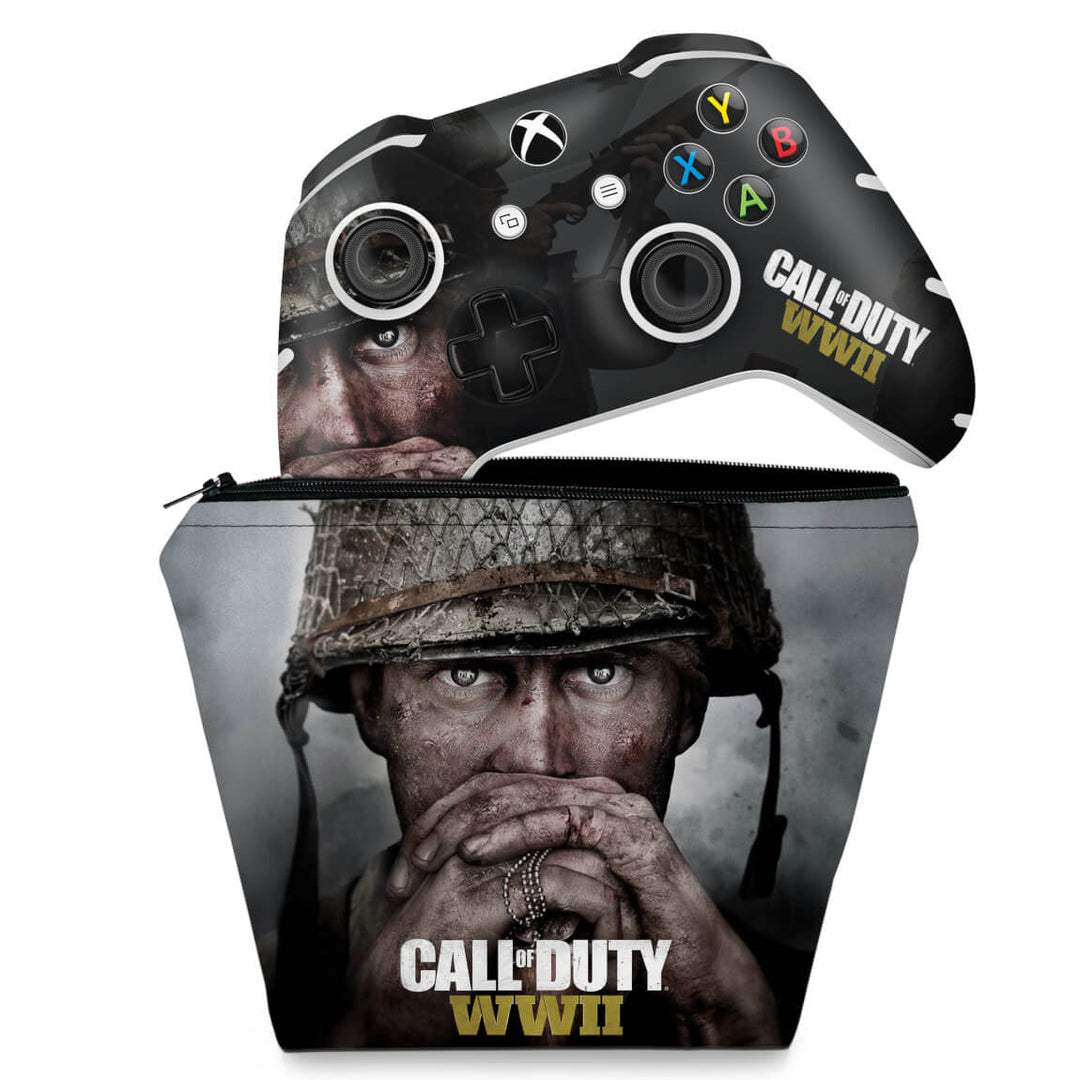 KIT Capa Case e Skin Anti-Rage Xbox One Slim X Controle - Call of Duty WW2