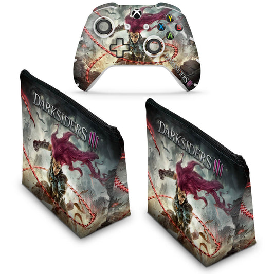 KIT Capa Case e Skin Anti-Rage Xbox One Slim X Controle - Darksiders 3