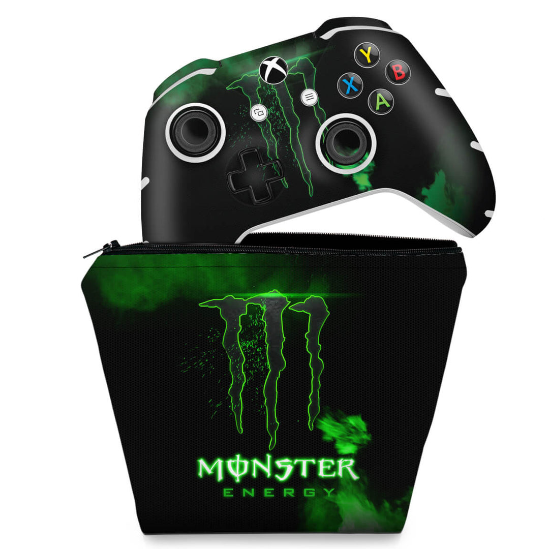 KIT Capa Case e Skin Anti-Rage Xbox One Slim X Controle - Monster Energy Drink