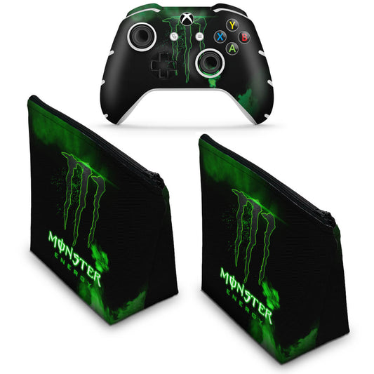 KIT Capa Case e Skin Anti-Rage Xbox One Slim X Controle - Monster Energy Drink