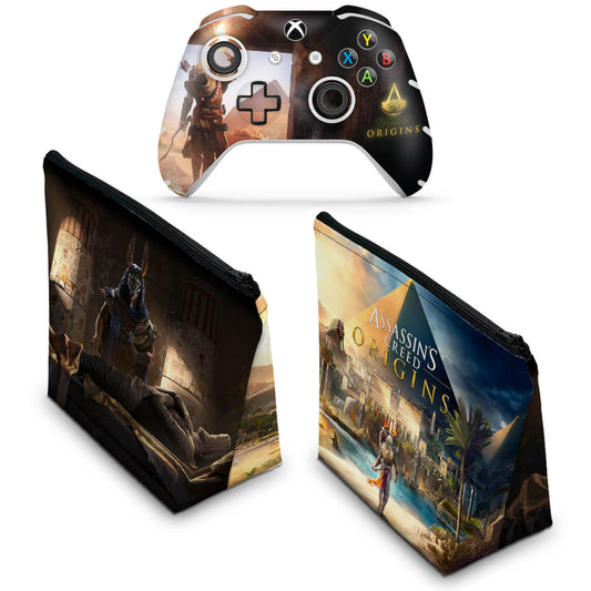 KIT Capa Case e Skin Anti-Rage Xbox One Slim X Controle - Assassin's Creed: Origins