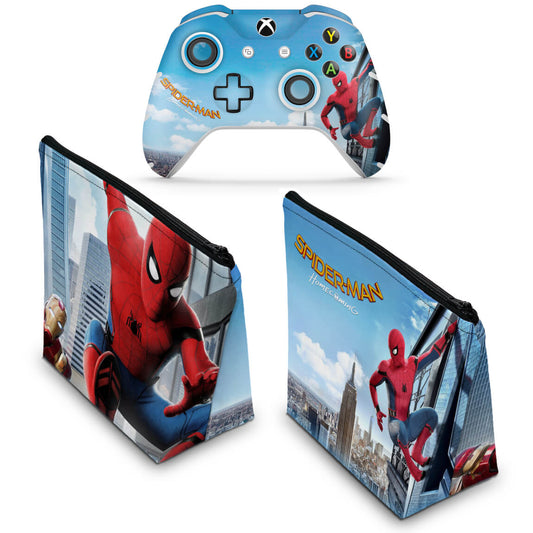 KIT Capa Case e Skin Anti-Rage Xbox One Slim X Controle - Homem Aranha - Spiderman Homecoming