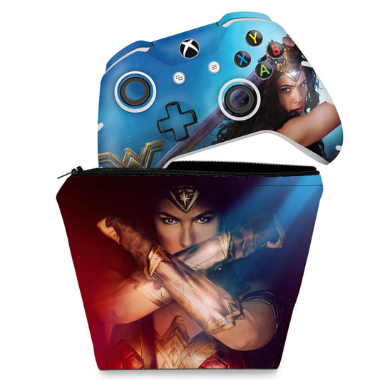 KIT Capa Case e Skin Anti-Rage Xbox One Slim X Controle - Mulher Maravilha