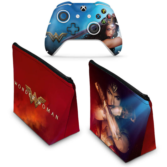 KIT Capa Case e Skin Anti-Rage Xbox One Slim X Controle - Mulher Maravilha