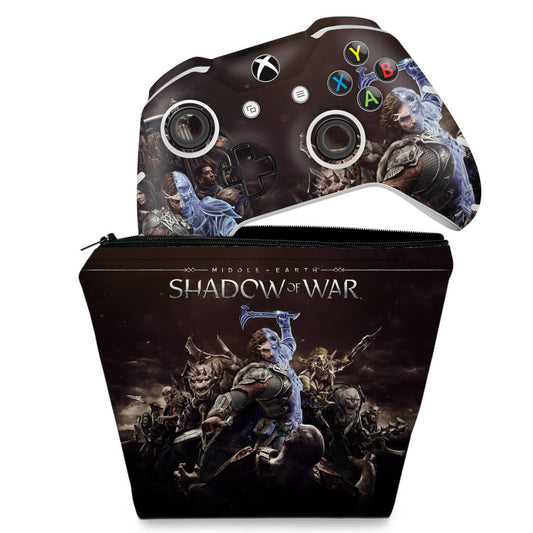 KIT Capa Case e Skin Anti-Rage Xbox One Slim X Controle - Shadow of War