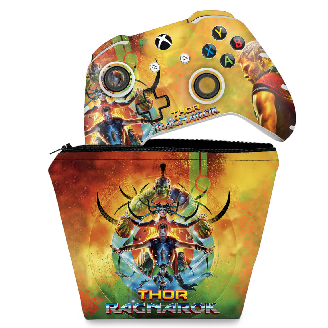 KIT Capa Case e Skin Anti-Rage Xbox One Slim X Controle - Thor Ragnarok