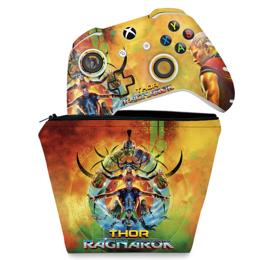 KIT Capa Case e Skin Anti-Rage Xbox One Slim X Controle - Thor Ragnarok