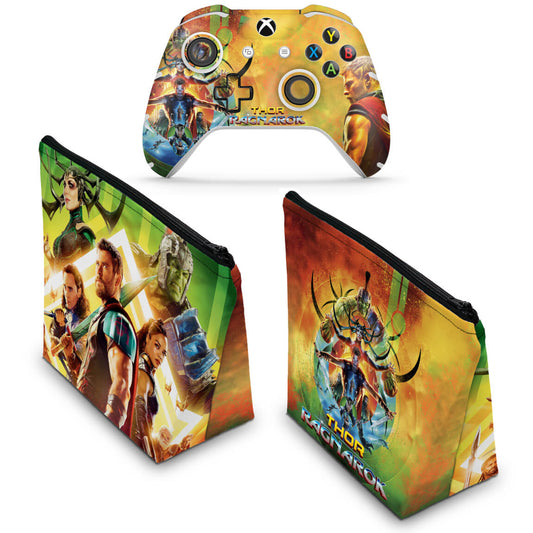 KIT Capa Case e Skin Anti-Rage Xbox One Slim X Controle - Thor Ragnarok