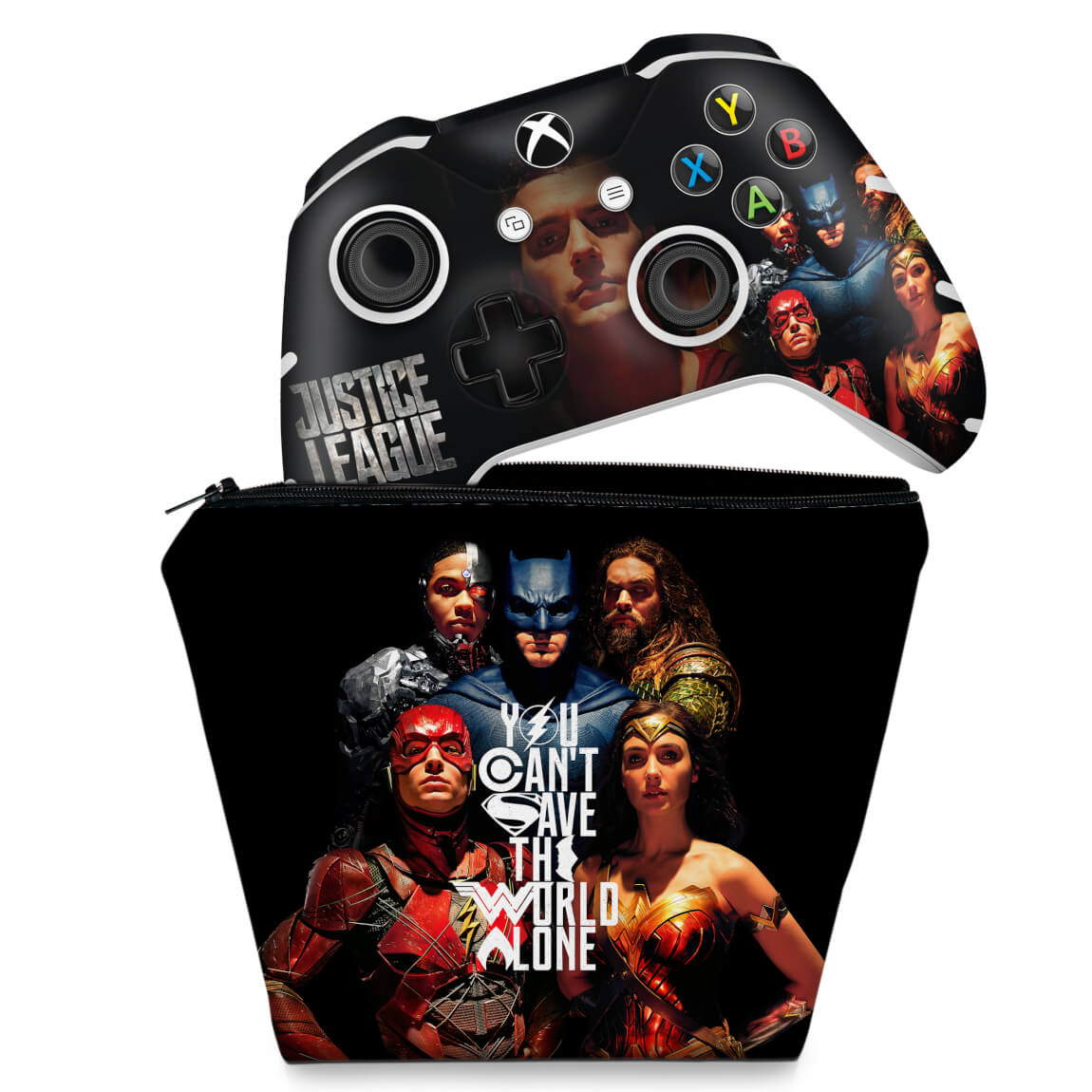 KIT Capa Case e Skin Anti-Rage Xbox One Slim X Controle - Liga da Justiça