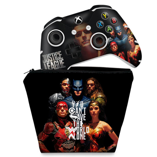 KIT Capa Case e Skin Anti-Rage Xbox One Slim X Controle - Liga da Justiça