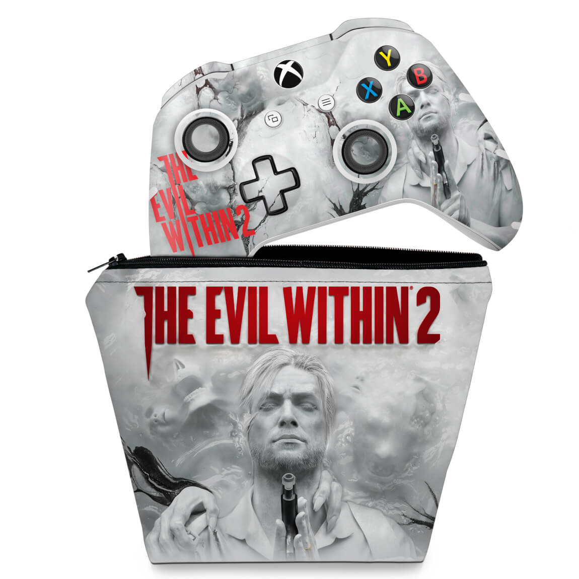 KIT Capa Case e Skin Anti-Rage Xbox One Slim X Controle - The Evil Within 2