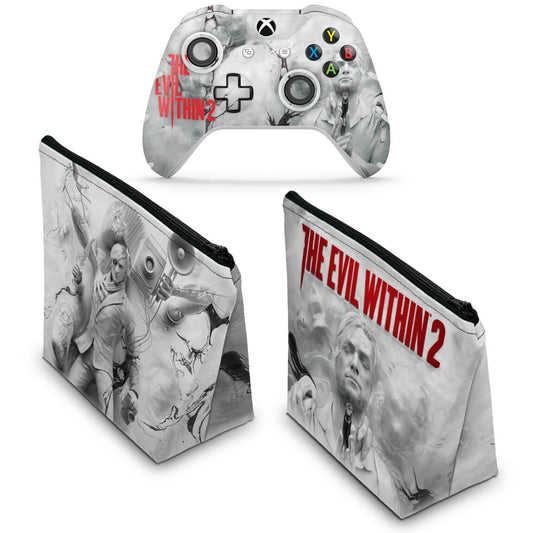 KIT Capa Case e Skin Anti-Rage Xbox One Slim X Controle - The Evil Within 2