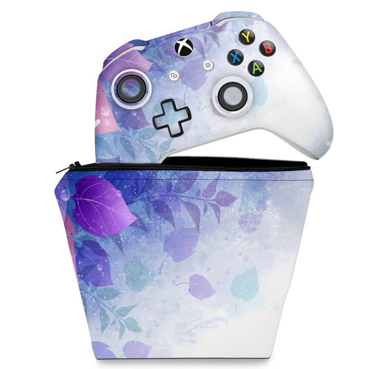 KIT Capa Case e Skin Anti-Rage Xbox One Slim X Controle - Folhas Lilás