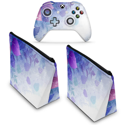 KIT Capa Case e Skin Anti-Rage Xbox One Slim X Controle - Folhas Lilás