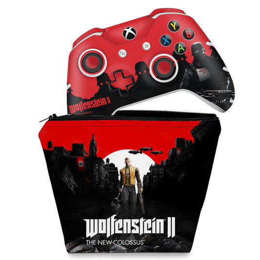 KIT Capa Case e Skin Anti-Rage Xbox One Slim X Controle - Wolfenstein 2 New Order