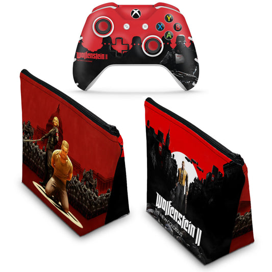 KIT Capa Case e Skin Anti-Rage Xbox One Slim X Controle - Wolfenstein 2 New Order