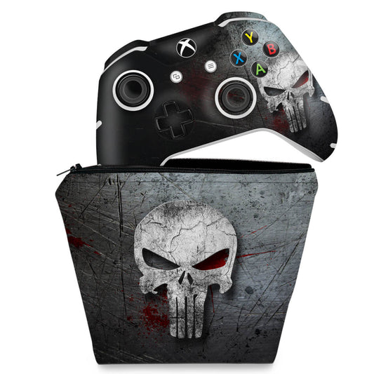 KIT Capa Case e Skin Anti-Rage Xbox One Slim X Controle - The Punisher Justiceiro #b