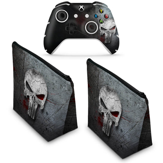 KIT Capa Case e Skin Anti-Rage Xbox One Slim X Controle - The Punisher Justiceiro #b