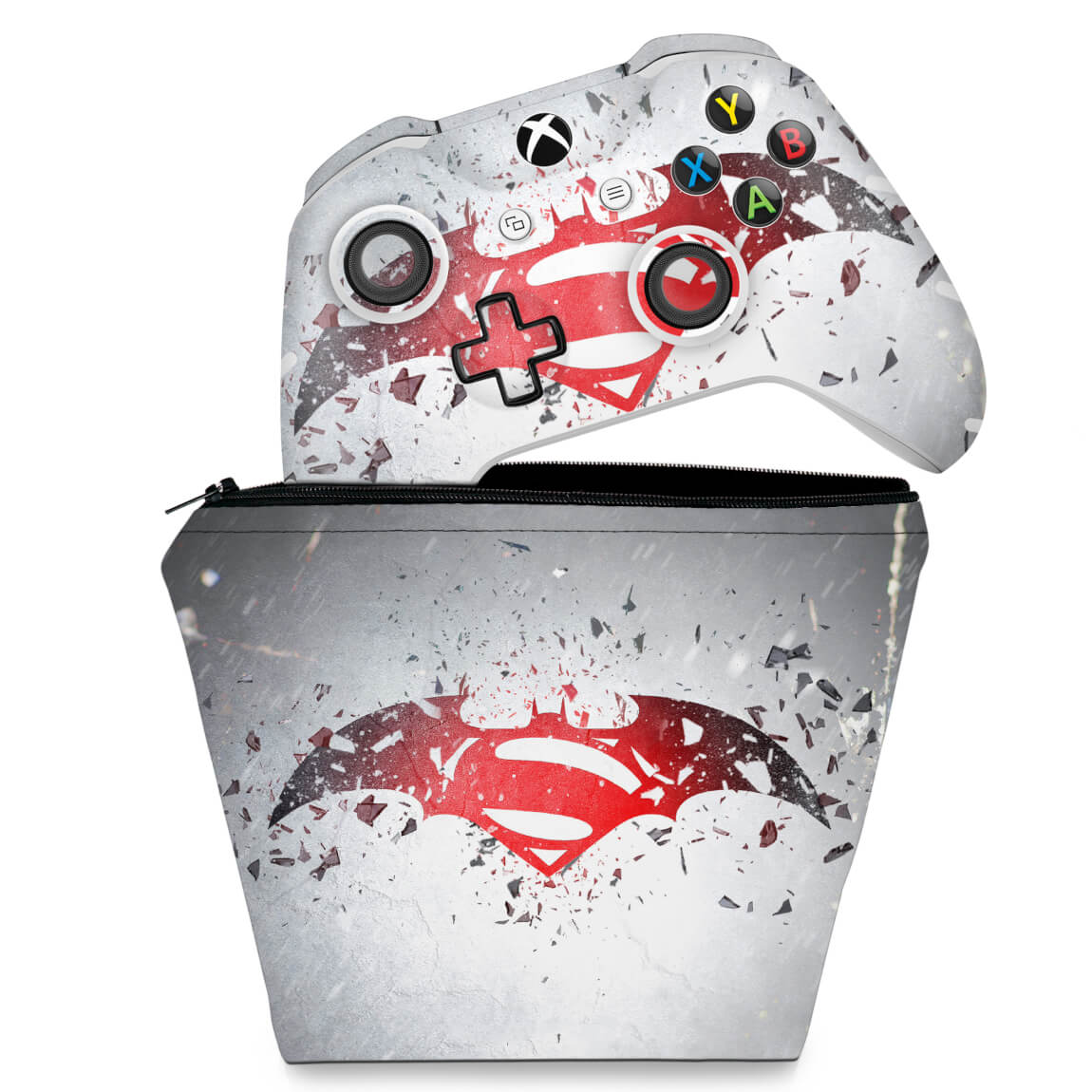 KIT Capa Case e Skin Anti-Rage Xbox One Slim X Controle - Batman vs Superman Logo