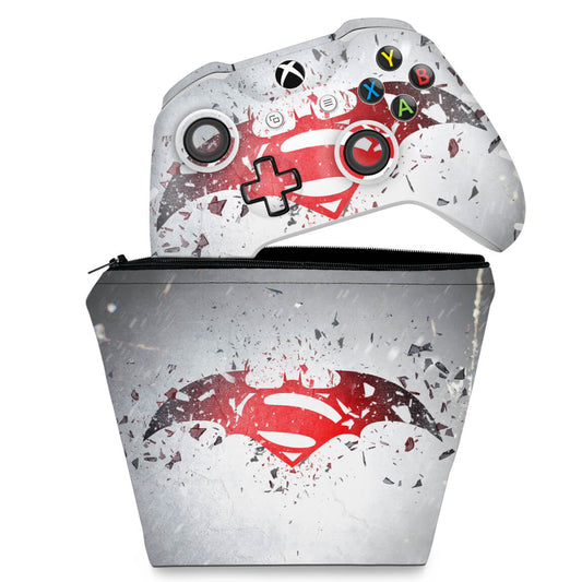 KIT Capa Case e Skin Anti-Rage Xbox One Slim X Controle - Batman vs Superman Logo