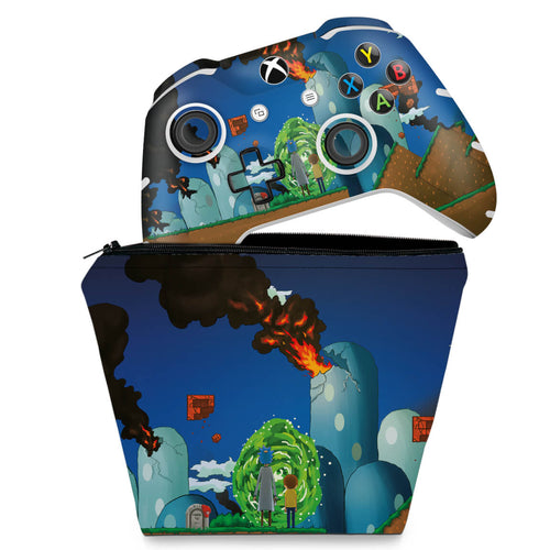 KIT Capa Case e Skin Anti-Rage Xbox One Slim X Controle - Rick And Morty Mario