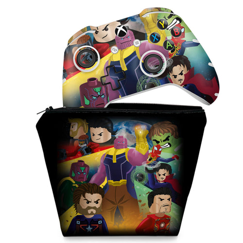 KIT Capa Case e Skin Anti-Rage Xbox One Slim X Controle - Lego Avengers Vingadores