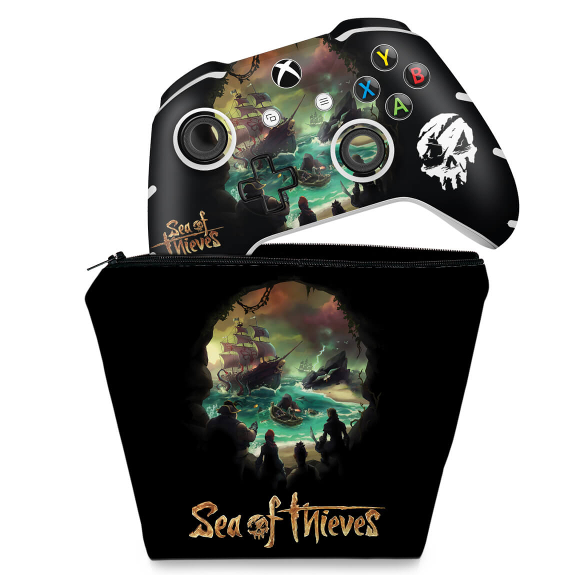 KIT Capa Case e Skin Anti-Rage Xbox One Slim X Controle - Sea Of Thieves