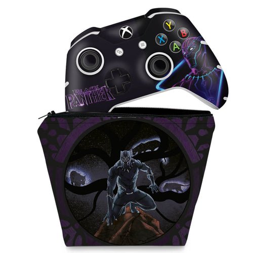 KIT Capa Case e Skin Anti-Rage Xbox One Slim X Controle - Pantera Negra