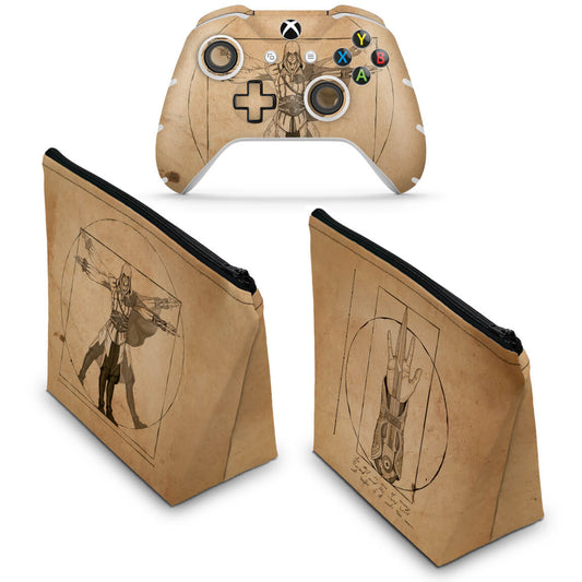 KIT Capa Case e Skin Anti-Rage Xbox One Slim X Controle - Assassin’s Creed Vitruviano