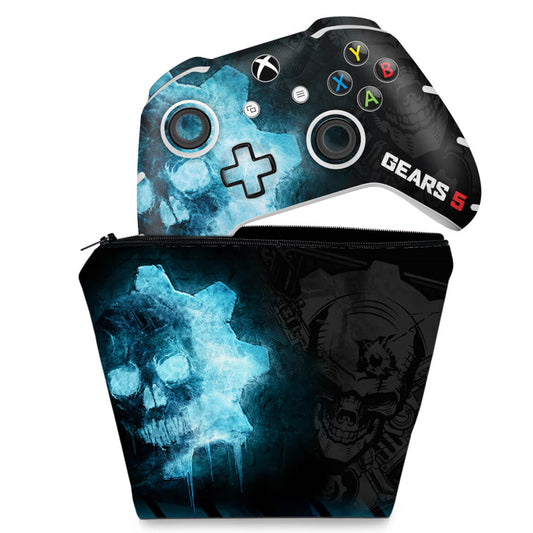 KIT Capa Case e Skin Anti-Rage Xbox One Slim X Controle - Gears 5