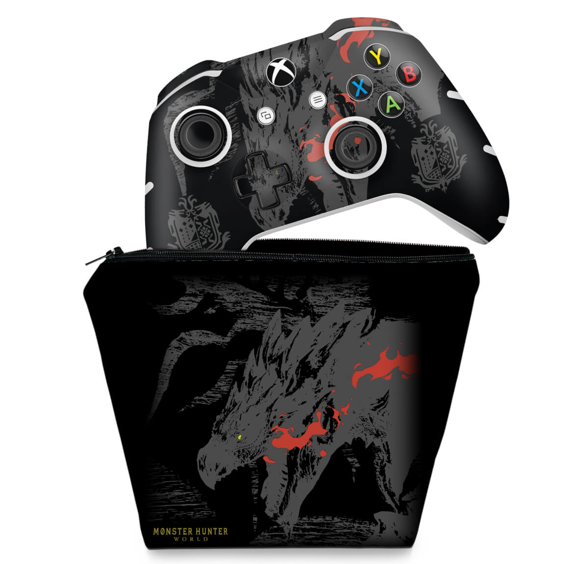 KIT Capa Case e Skin Anti-Rage Xbox One Slim X Controle - Monster Hunter Edition