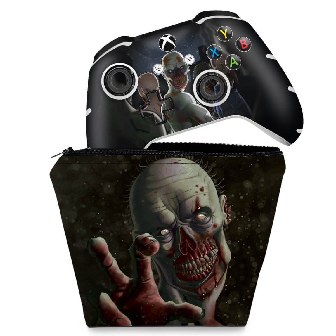 KIT Capa Case e Skin Anti-Rage Xbox One Slim X Controle - Zombie Zumbi The Walking