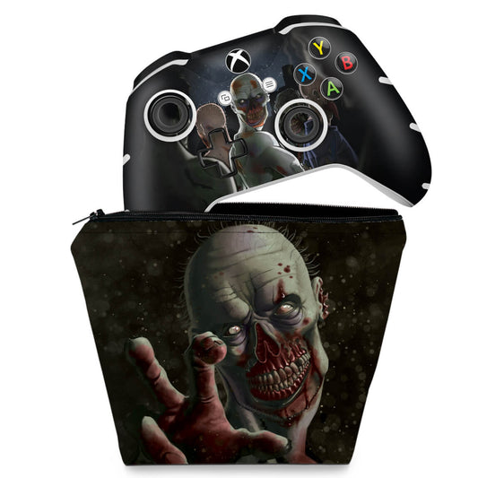 KIT Capa Case e Skin Anti-Rage Xbox One Slim X Controle - Zombie Zumbi The Walking