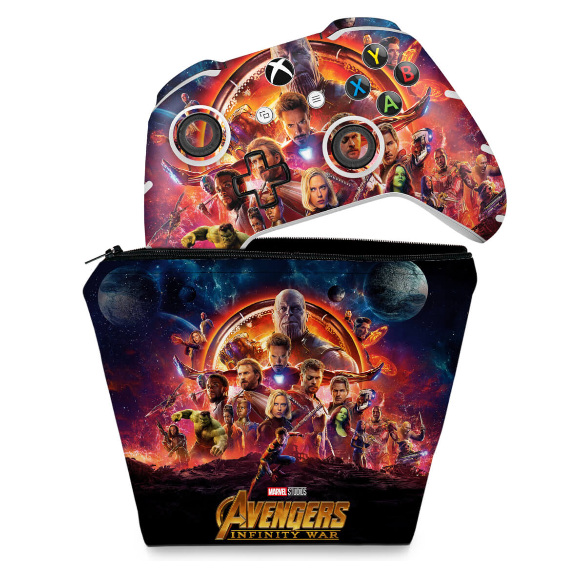 KIT Capa Case e Skin Anti-Rage Xbox One Slim X Controle - Os Vingadores: Guerra Infinita