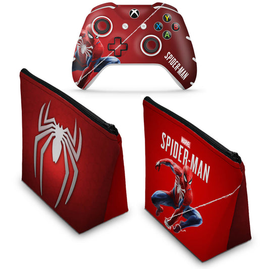 KIT Capa Case e Skin Anti-Rage Xbox One Slim X Controle - Homem Aranha Spider-man