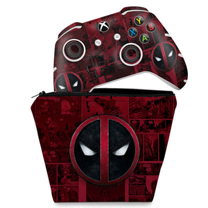KIT Capa Case e Skin Anti-Rage Xbox One Slim X Controle - Deadpool Comics